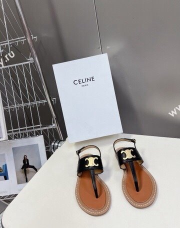 Celine Lympia Triomphe Thong Flat Sandals in Calfskin Black 2024 (MD-240531168)