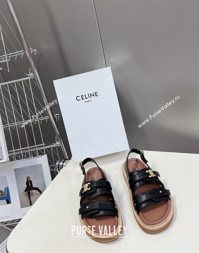 Celine Tippi Triomphe Sandals in Calfskin Leather Black 2024 0531 (MD-240531172)