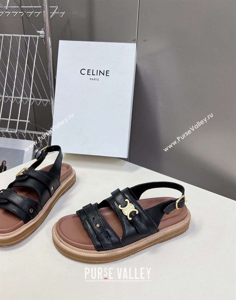 Celine Tippi Triomphe Sandals in Calfskin Leather Black 2024 0531 (MD-240531172)