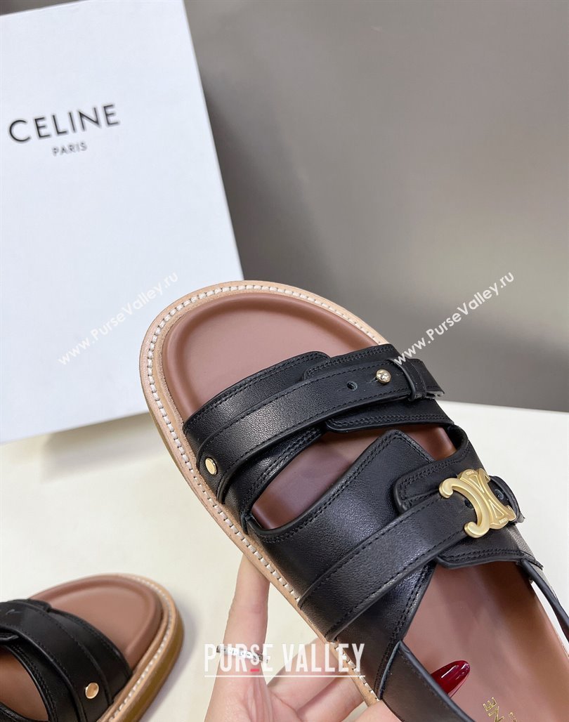 Celine Tippi Triomphe Sandals in Calfskin Leather Black 2024 0531 (MD-240531172)