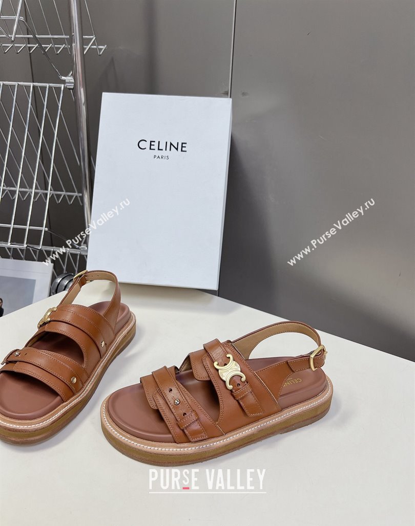 Celine Tippi Triomphe Sandals in Calfskin Leather Brown 2024 0531 (MD-240531174)