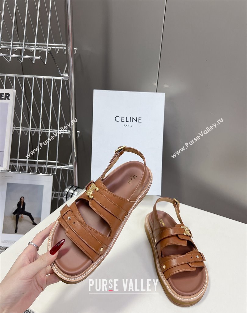 Celine Tippi Triomphe Sandals in Calfskin Leather Brown 2024 0531 (MD-240531174)