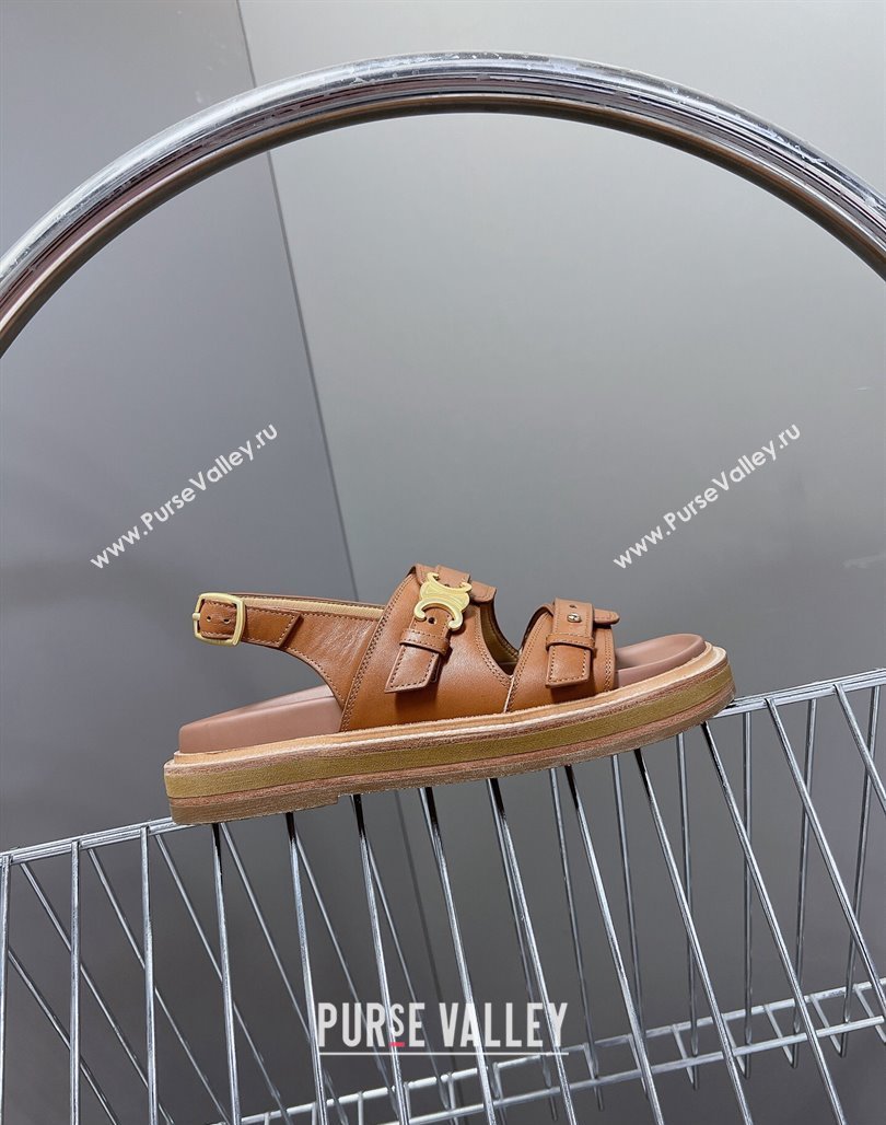 Celine Tippi Triomphe Sandals in Calfskin Leather Brown 2024 0531 (MD-240531174)