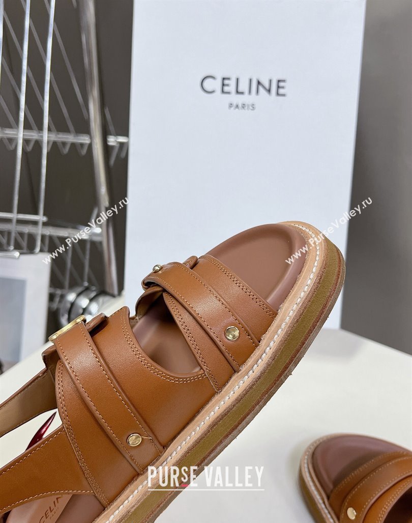 Celine Tippi Triomphe Sandals in Calfskin Leather Brown 2024 0531 (MD-240531174)