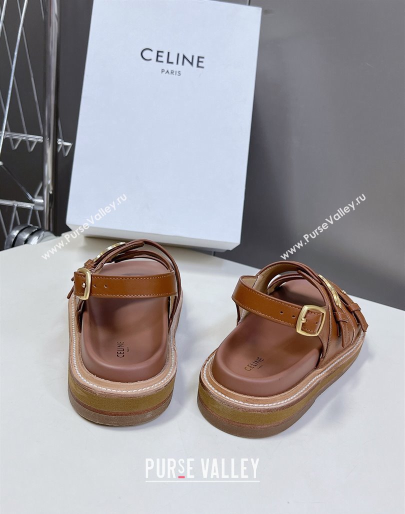 Celine Tippi Triomphe Sandals in Calfskin Leather Brown 2024 0531 (MD-240531174)