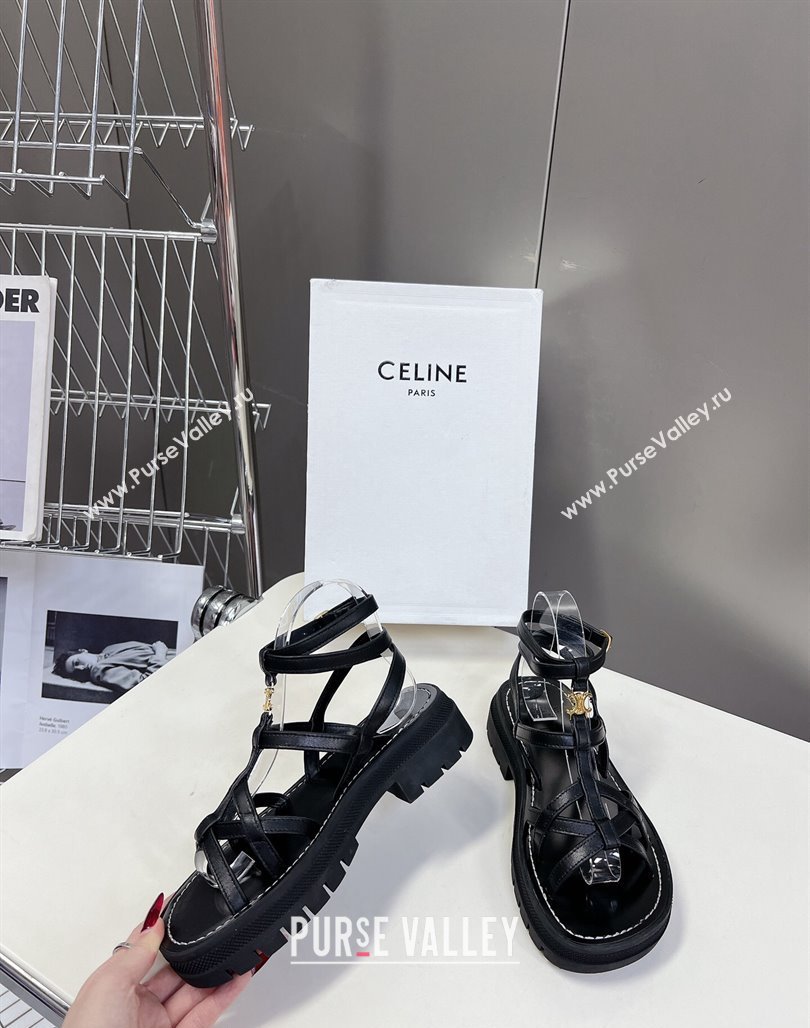 Celine Calfskin Strap Sandals Black 2024 053102 (MD-240531176)