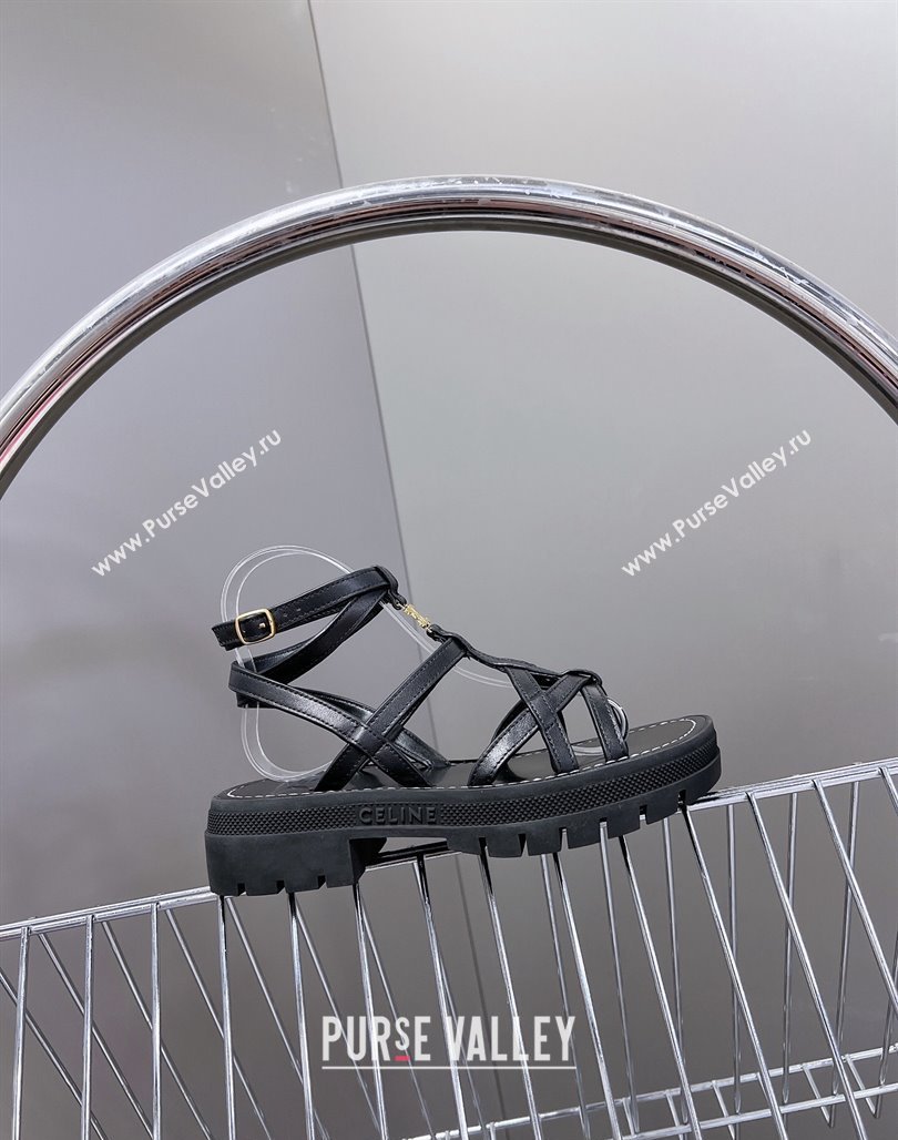 Celine Calfskin Strap Sandals Black 2024 053102 (MD-240531176)