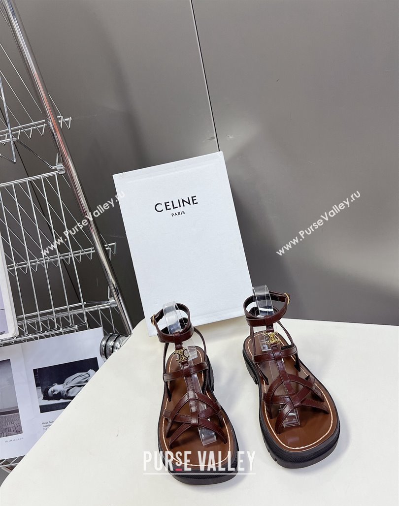 Celine Calfskin Strap Sandals Dark Brown 2024 053102 (MD-240531177)