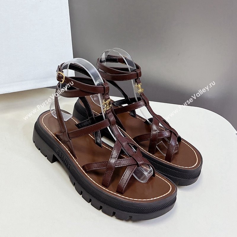 Celine Calfskin Strap Sandals Dark Brown 2024 053102 (MD-240531177)