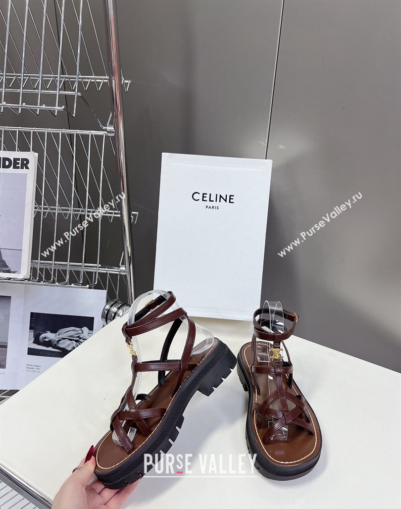 Celine Calfskin Strap Sandals Dark Brown 2024 053102 (MD-240531177)