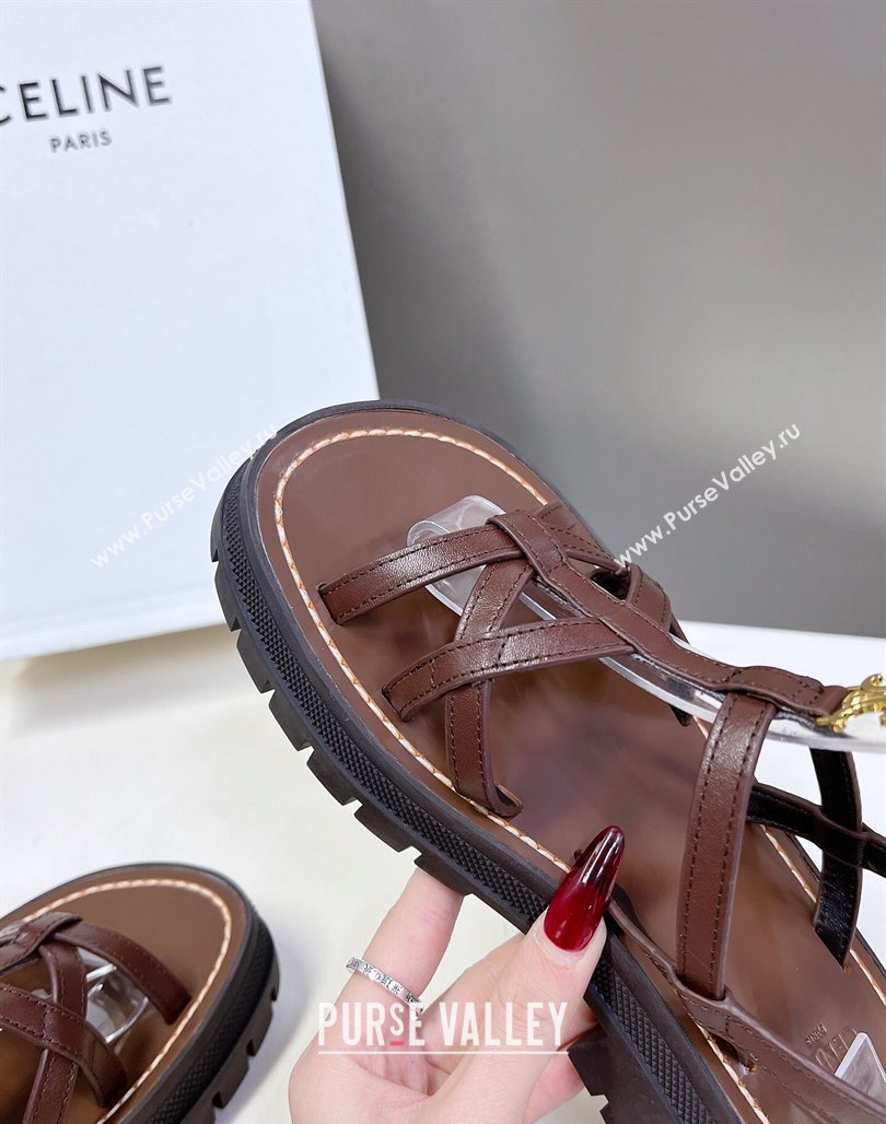 Celine Calfskin Strap Sandals Dark Brown 2024 053102 (MD-240531177)