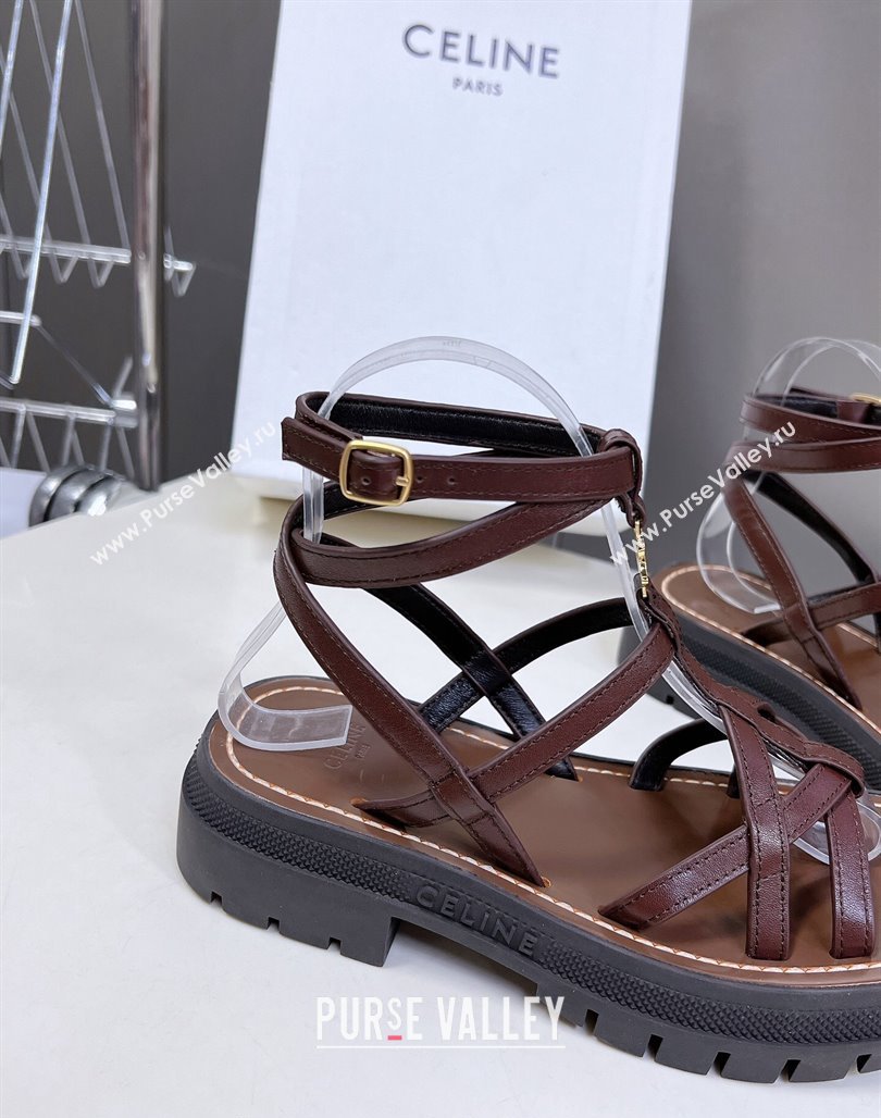 Celine Calfskin Strap Sandals Dark Brown 2024 053102 (MD-240531177)