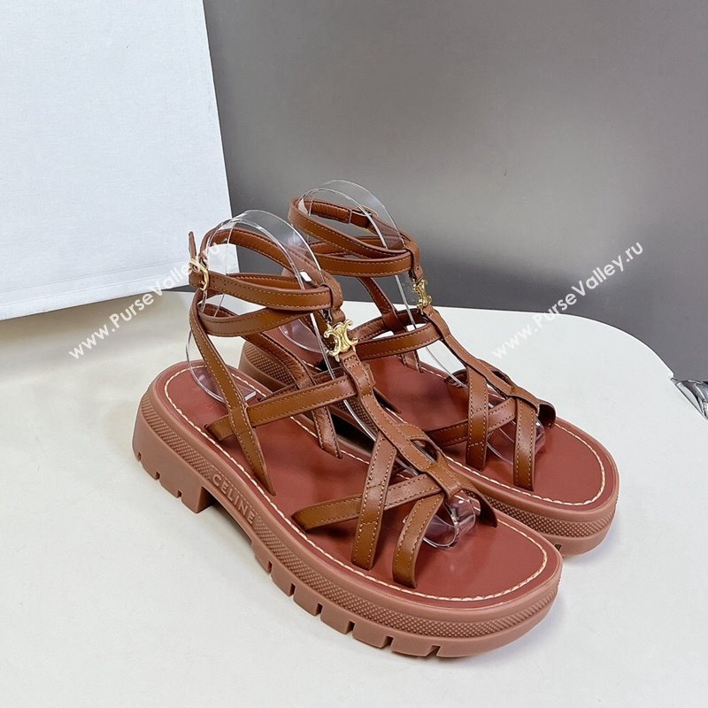 Celine Calfskin Strap Sandals Tan Brown 2024 053102 (MD-240531178)