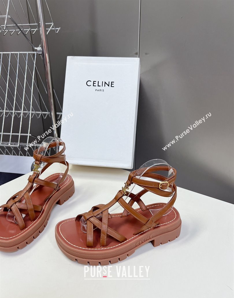 Celine Calfskin Strap Sandals Tan Brown 2024 053102 (MD-240531178)