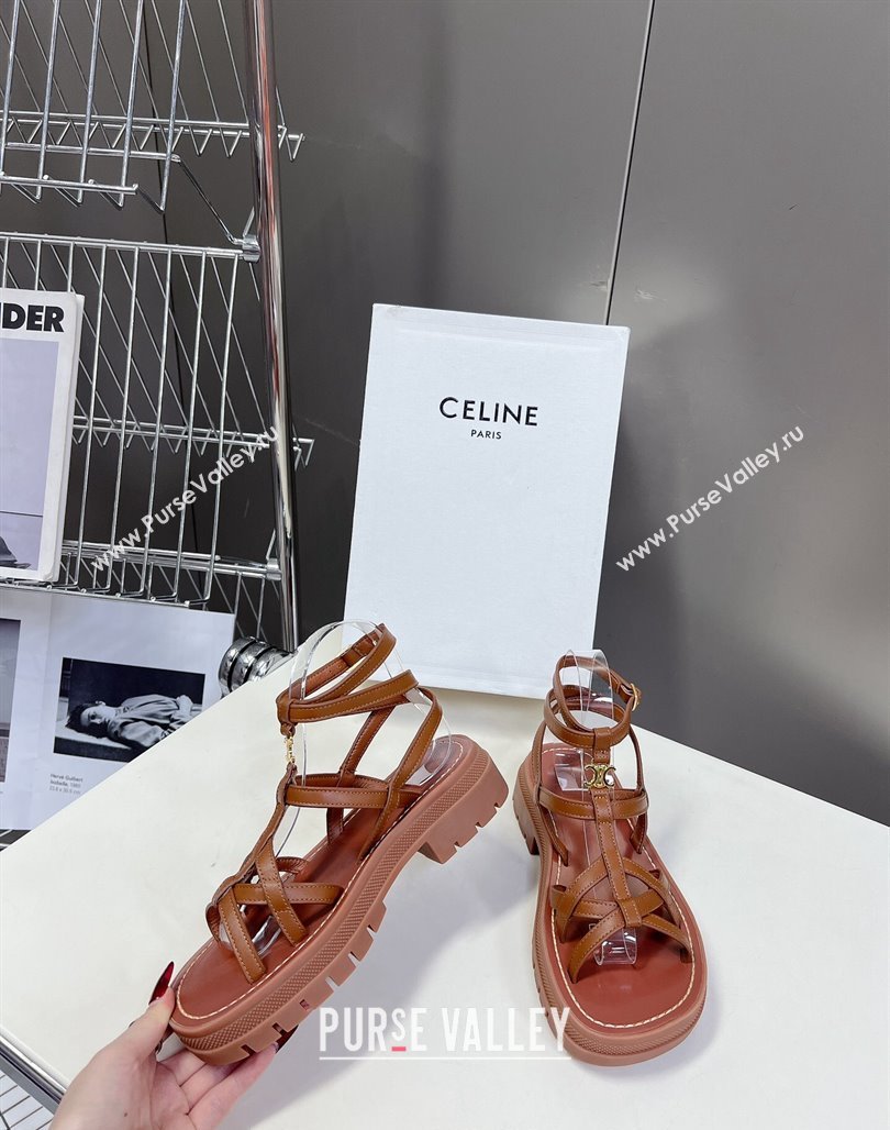 Celine Calfskin Strap Sandals Tan Brown 2024 053102 (MD-240531178)