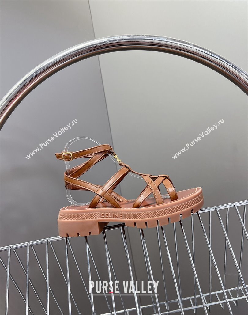 Celine Calfskin Strap Sandals Tan Brown 2024 053102 (MD-240531178)