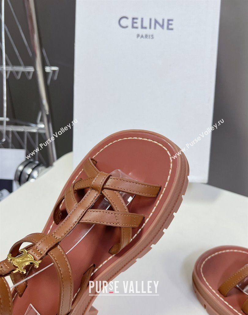 Celine Calfskin Strap Sandals Tan Brown 2024 053102 (MD-240531178)