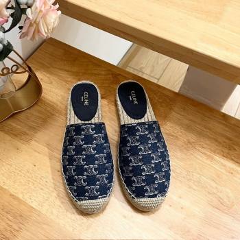 Celine Triomphe Dark Blue Denim Espadrille Flat Mules 2024 0531 (MD-240531147)