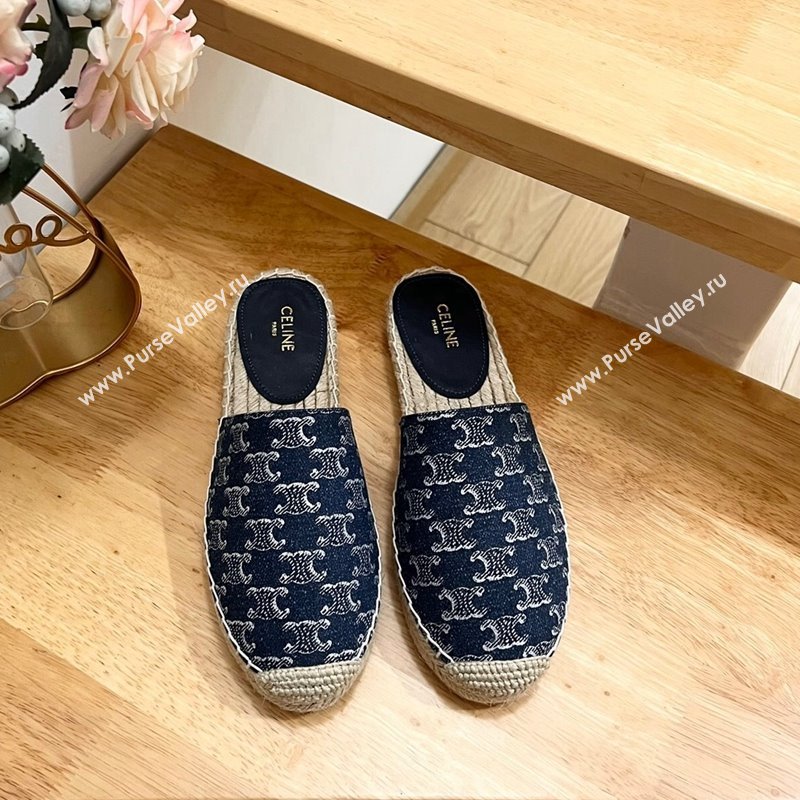 Celine Triomphe Dark Blue Denim Espadrille Flat Mules 2024 0531 (MD-240531147)