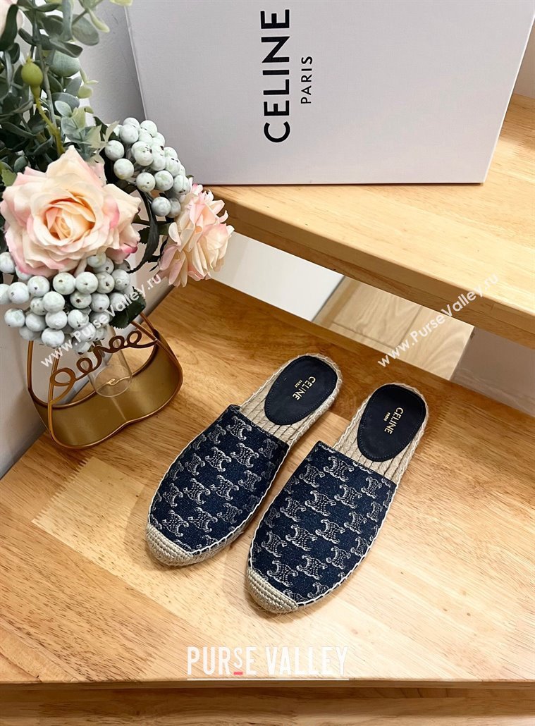 Celine Triomphe Dark Blue Denim Espadrille Flat Mules 2024 0531 (MD-240531147)