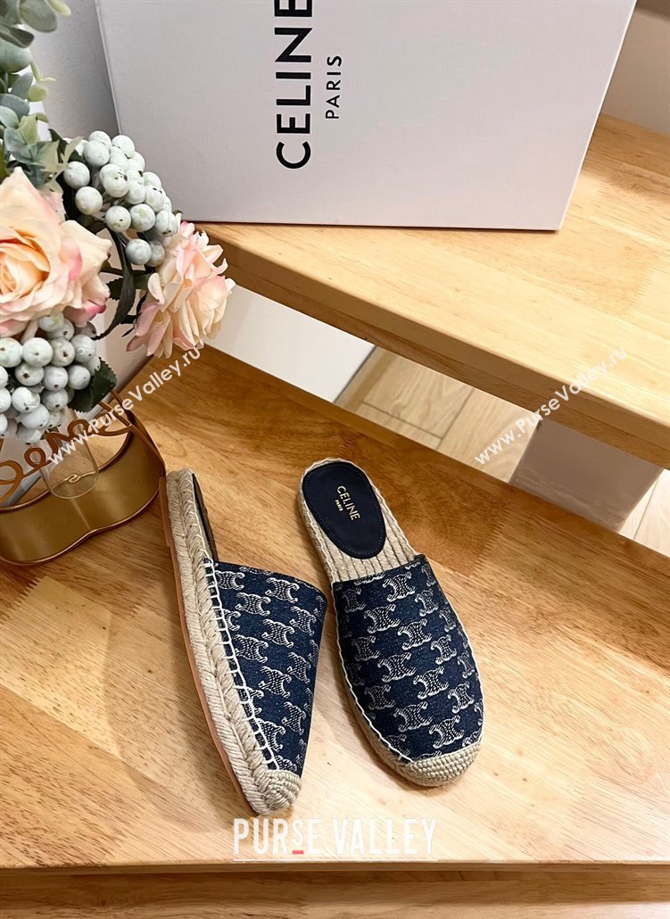 Celine Triomphe Dark Blue Denim Espadrille Flat Mules 2024 0531 (MD-240531147)