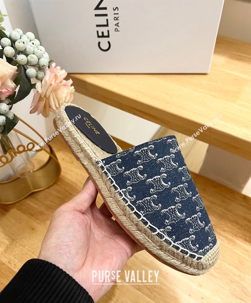 Celine Triomphe Dark Blue Denim Espadrille Flat Mules 2024 0531 (MD-240531147)