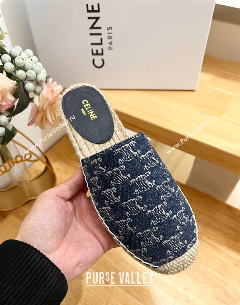 Celine Triomphe Dark Blue Denim Espadrille Flat Mules 2024 0531 (MD-240531147)