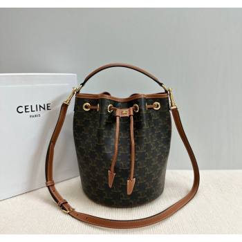 Celine Clara Bucket bag in Triomphe Canvas and Calfskin Brown 2024 116882 (BL-240624108)