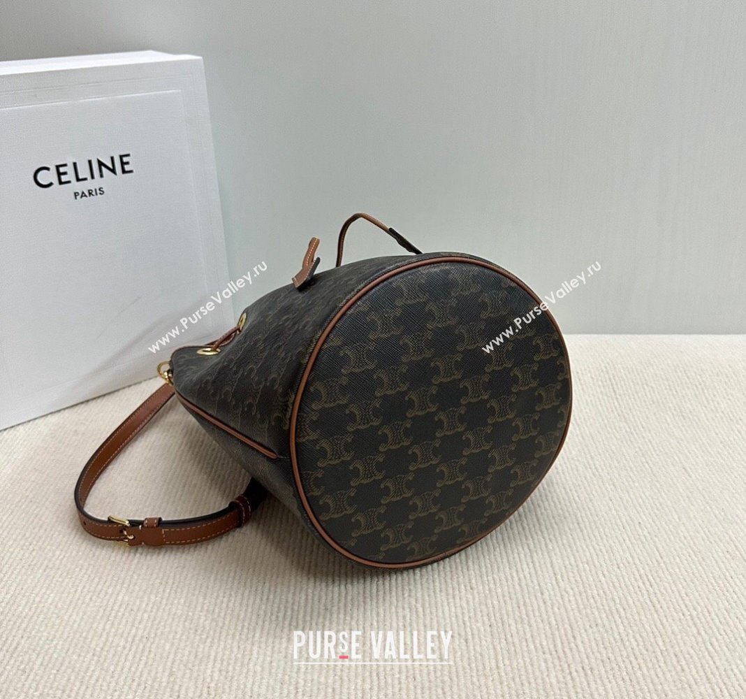 Celine Clara Bucket bag in Triomphe Canvas and Calfskin Brown 2024 116882 (BL-240624108)