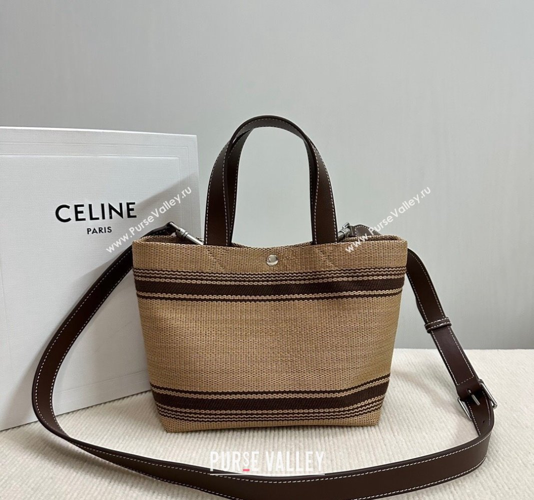 Celine Mini Cabas Tote Bag in Textile with Raffia Efeect and Calfskin Khaki/Brown 2024 116992 (BL-240624107)