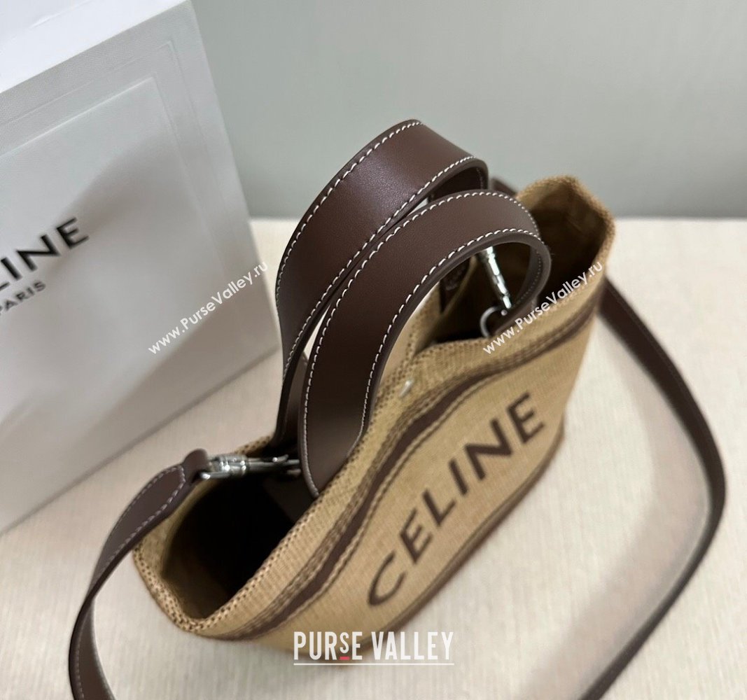 Celine Mini Cabas Tote Bag in Textile with Raffia Efeect and Calfskin Khaki/Brown 2024 116992 (BL-240624107)