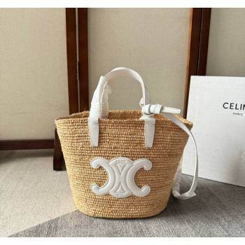 Celine Teen Supple Classic Panier Tote bag in Raffia Straw and Calfskin White 2024 115802 (YY-240624112)