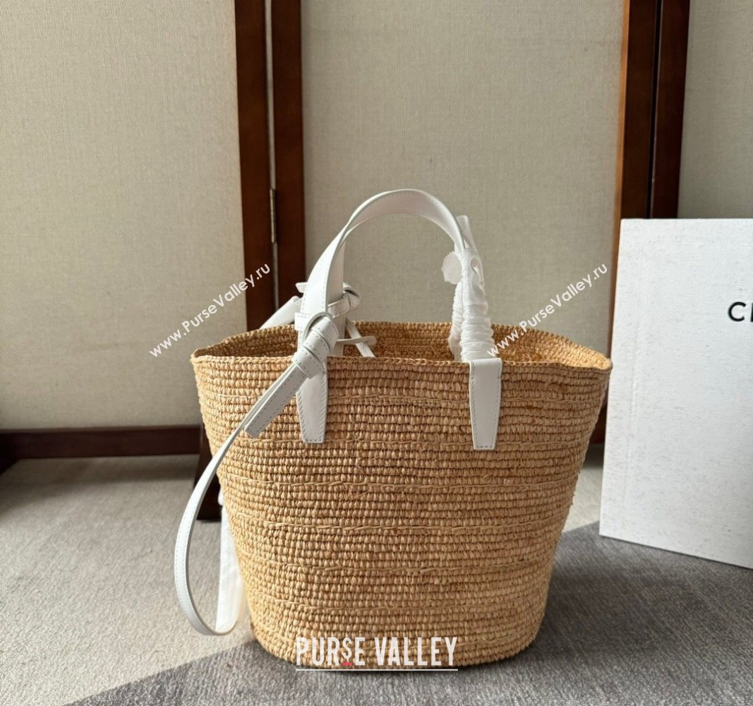 Celine Teen Supple Classic Panier Tote bag in Raffia Straw and Calfskin White 2024 115802 (YY-240624112)