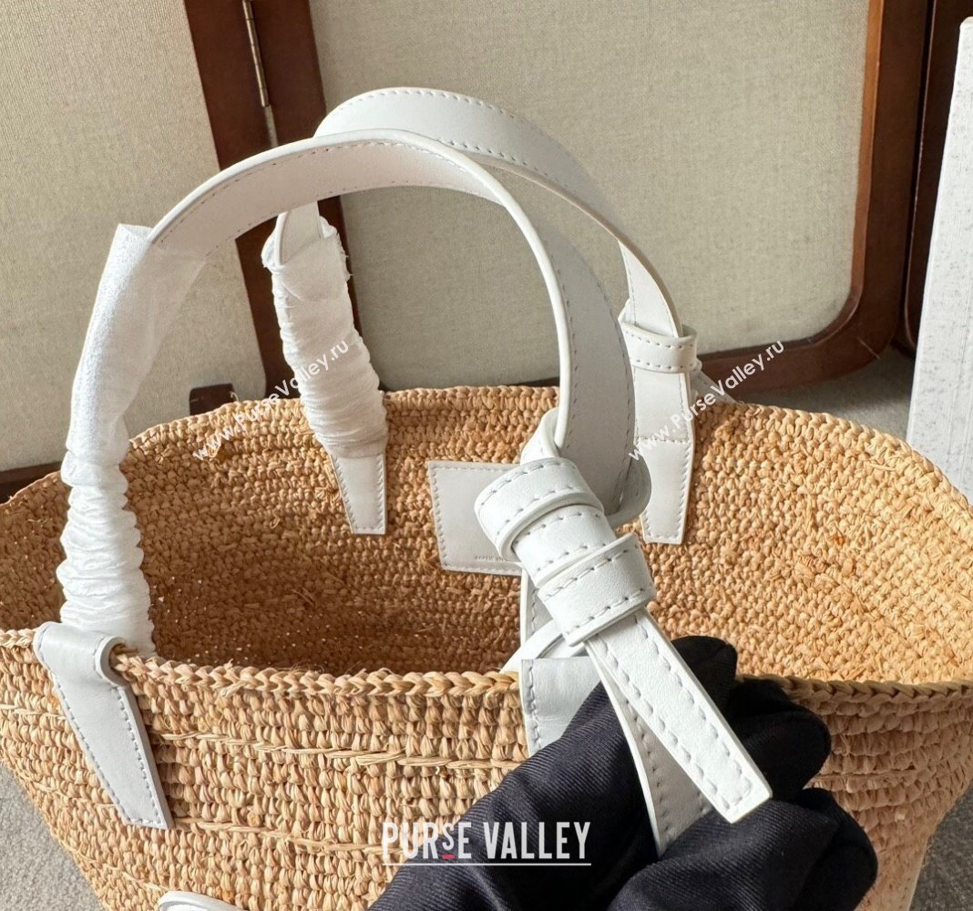 Celine Teen Supple Classic Panier Tote bag in Raffia Straw and Calfskin White 2024 115802 (YY-240624112)