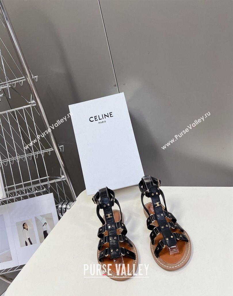 Celine Lympia Flat Sandals in Calfskin Black 2024 0629 (MD-240629048)