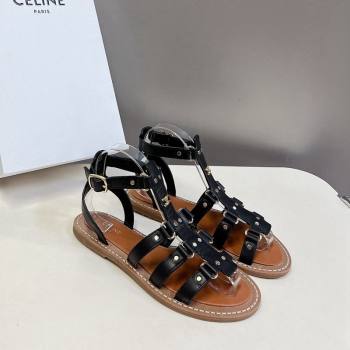 Celine Lympia Flat Sandals in Calfskin Black 2024 0629 (MD-240629048)