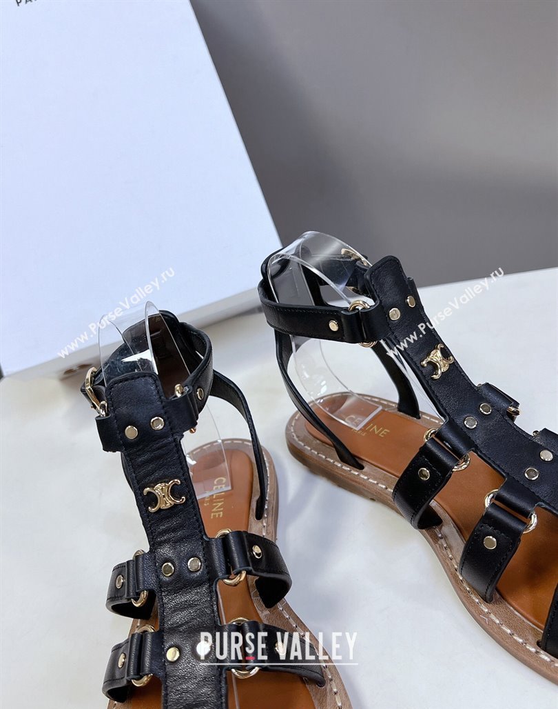 Celine Lympia Flat Sandals in Calfskin Black 2024 0629 (MD-240629048)