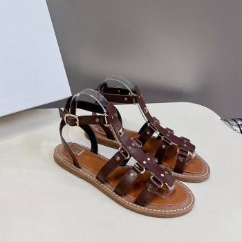 Celine Lympia Flat Sandals in Calfskin Dark Brown 2024 0629 (MD-240629049)