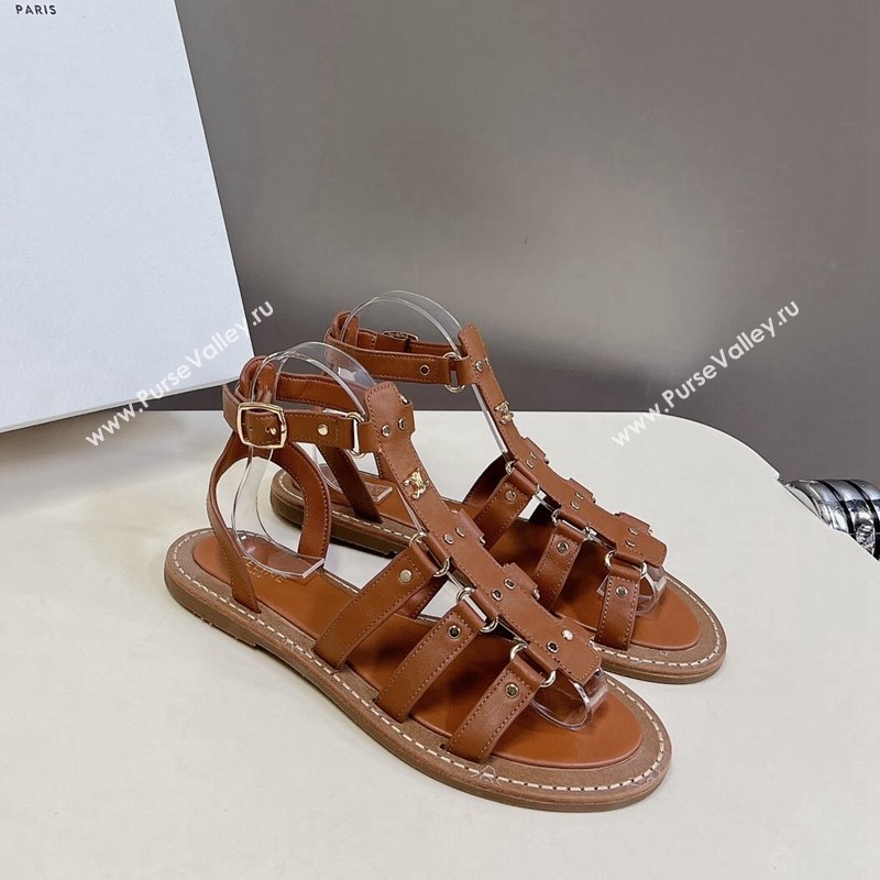 Celine Lympia Flat Sandals in Calfskin Tan Brown 2024 0629 (MD-240629051)