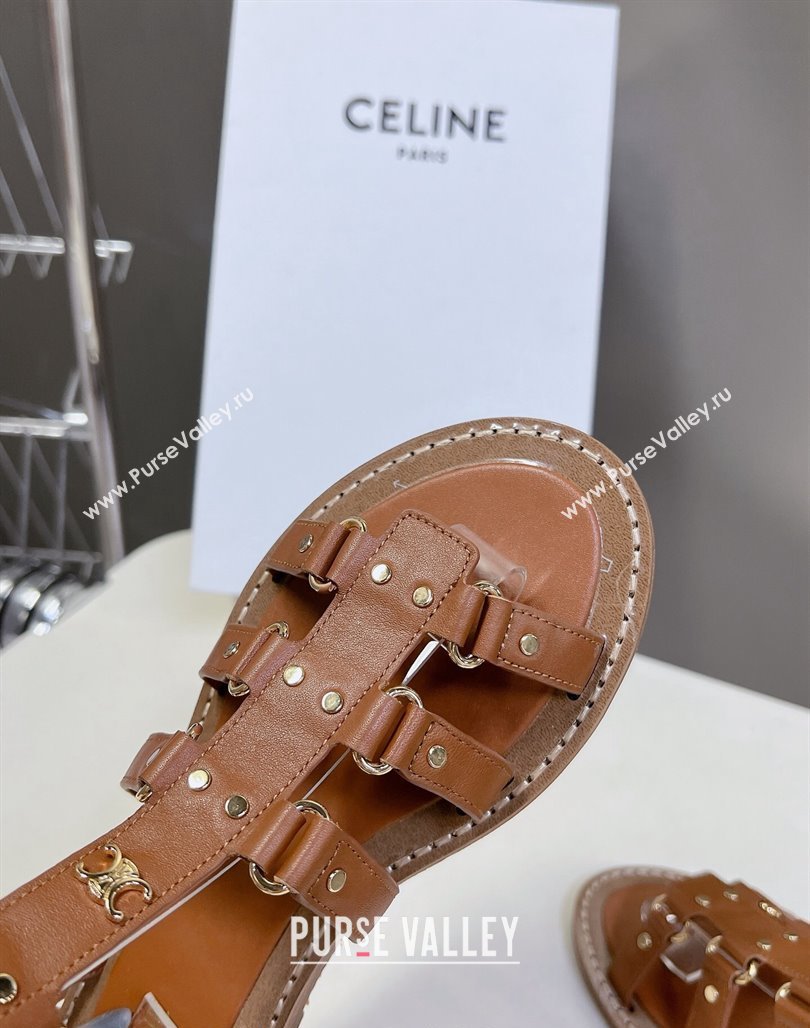 Celine Lympia Flat Sandals in Calfskin Tan Brown 2024 0629 (MD-240629051)