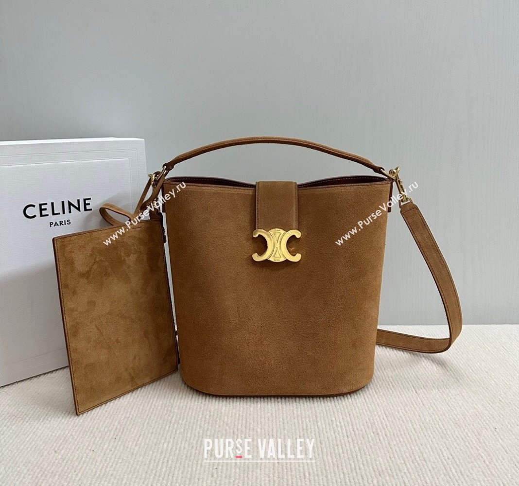 Celine Medium Louise Bucket bag in Suede Blonde Brown 2024 116613 (BL-240716014)