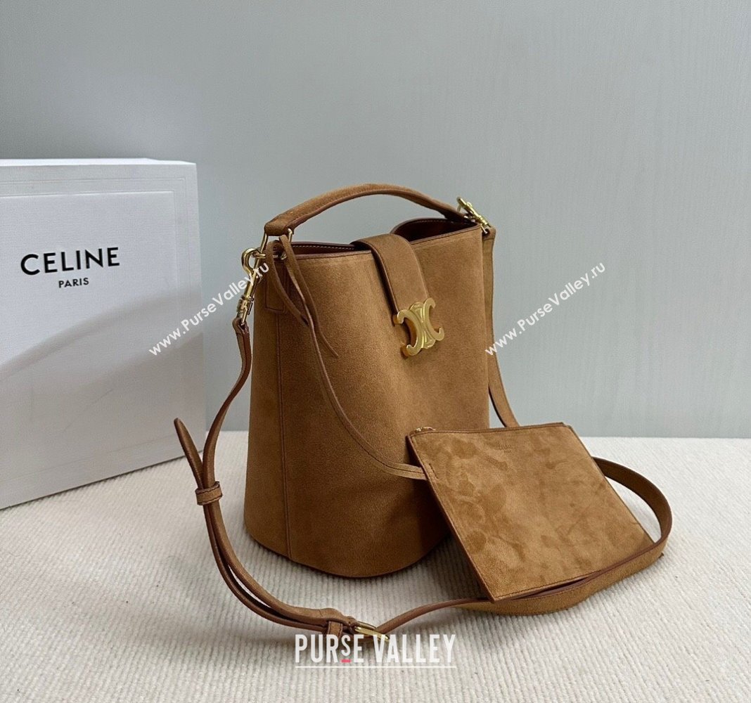 Celine Medium Louise Bucket bag in Suede Blonde Brown 2024 116613 (BL-240716014)