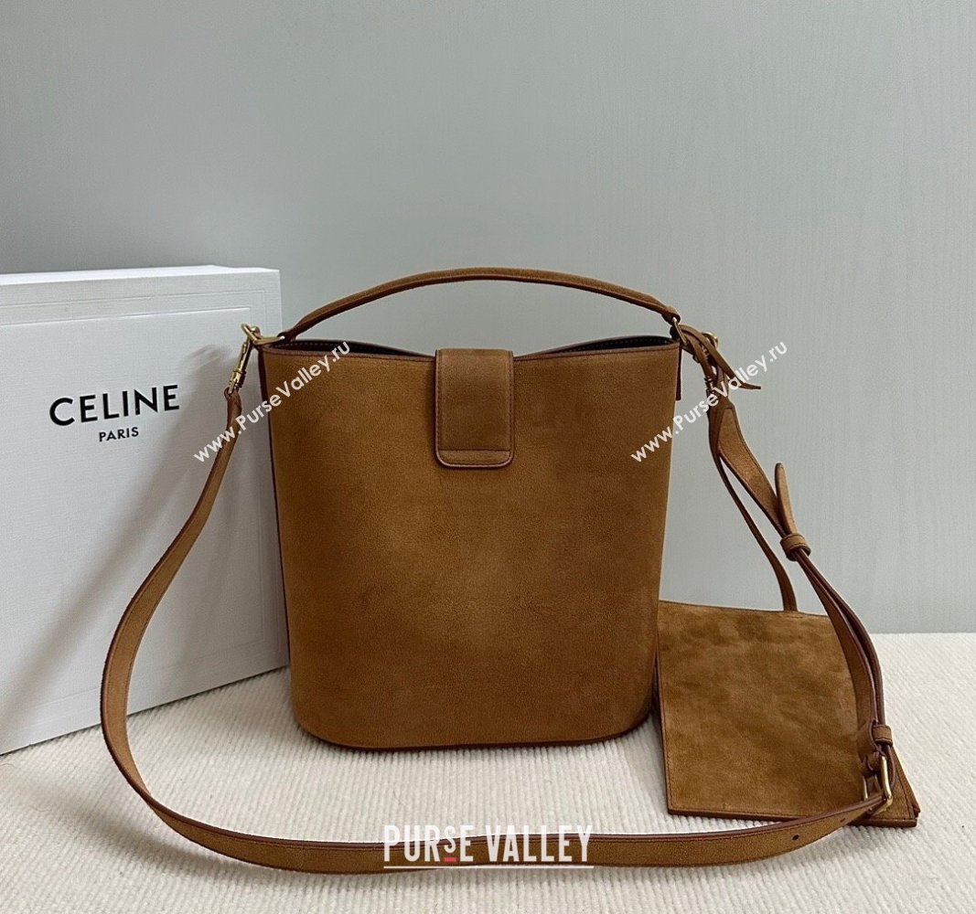 Celine Medium Louise Bucket bag in Suede Blonde Brown 2024 116613 (BL-240716014)