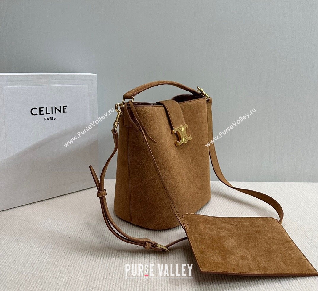 Celine Medium Louise Bucket bag in Suede Blonde Brown 2024 116613 (BL-240716014)