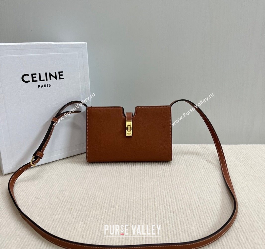 Celine 16 Strap Pochette Mini Bag in Supple Calfskin Brown 2024 10M443 (BL-240716019)