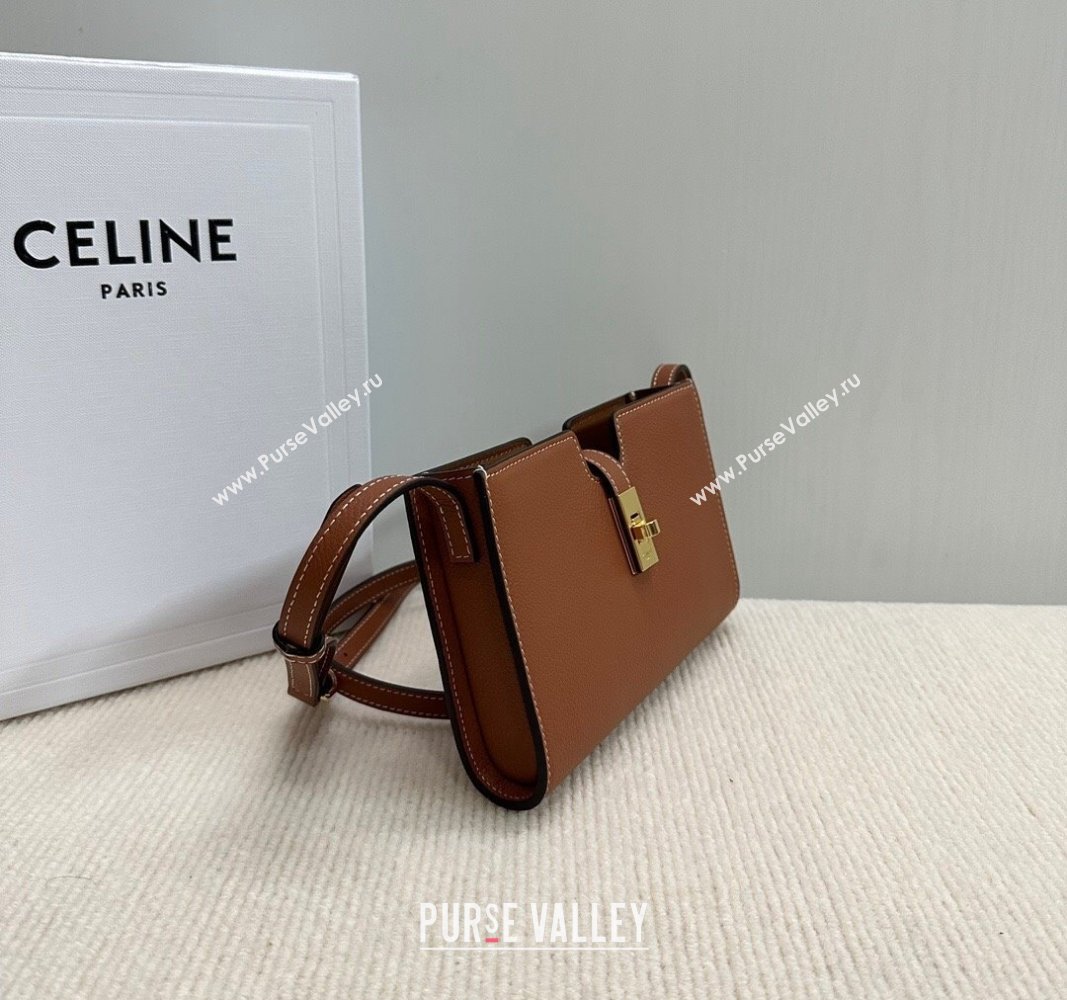 Celine 16 Strap Pochette Mini Bag in Supple Calfskin Brown 2024 10M443 (BL-240716019)