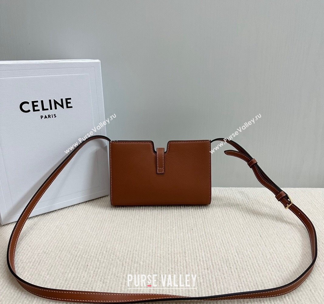 Celine 16 Strap Pochette Mini Bag in Supple Calfskin Brown 2024 10M443 (BL-240716019)