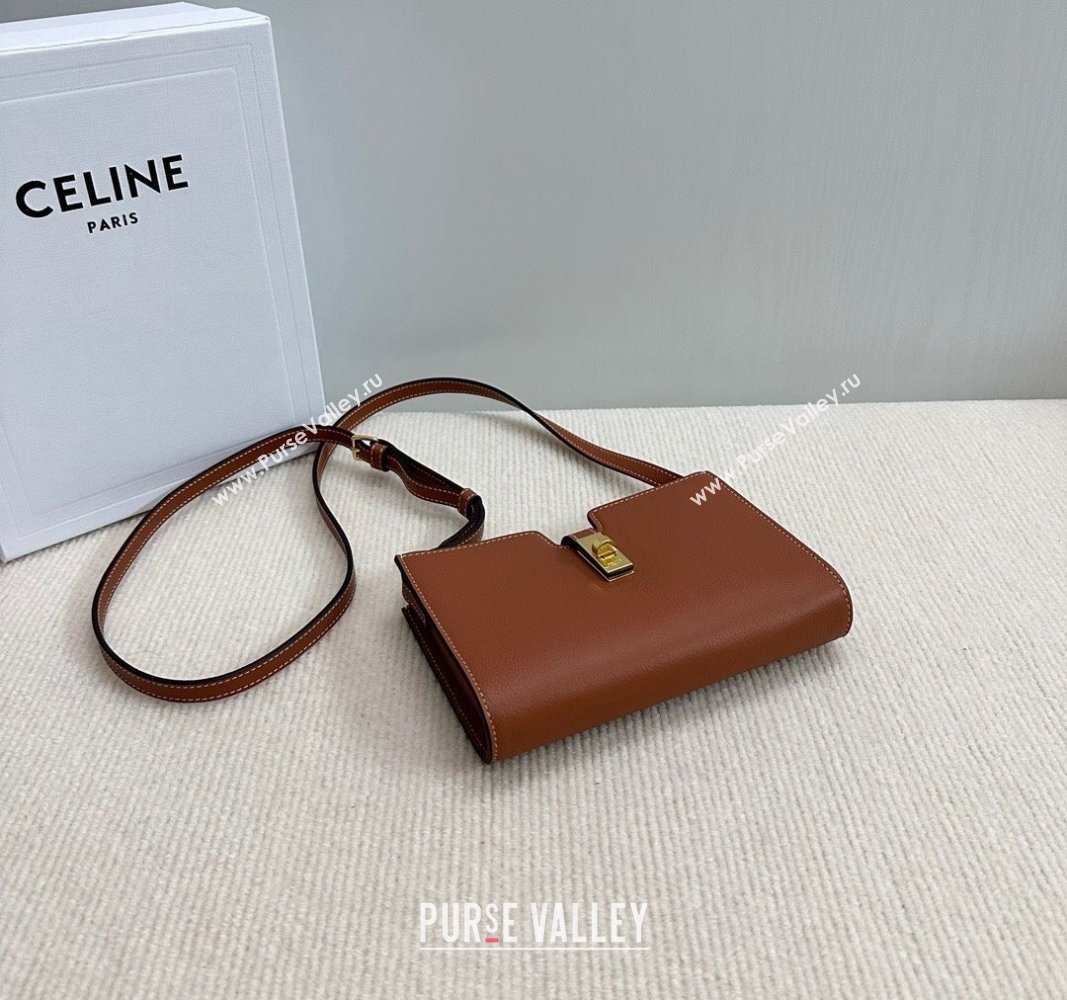 Celine 16 Strap Pochette Mini Bag in Supple Calfskin Brown 2024 10M443 (BL-240716019)