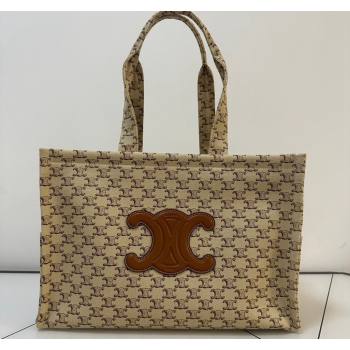 Celine Large Cabas Thais Tote Bag in Triomphe Textile Beige/Brown 2024 196762 (BL-240716026)