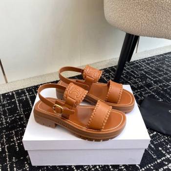 Celine Clea Triomphe Sandals in Calfskin Brown 2024 071904 (KL-240719091)